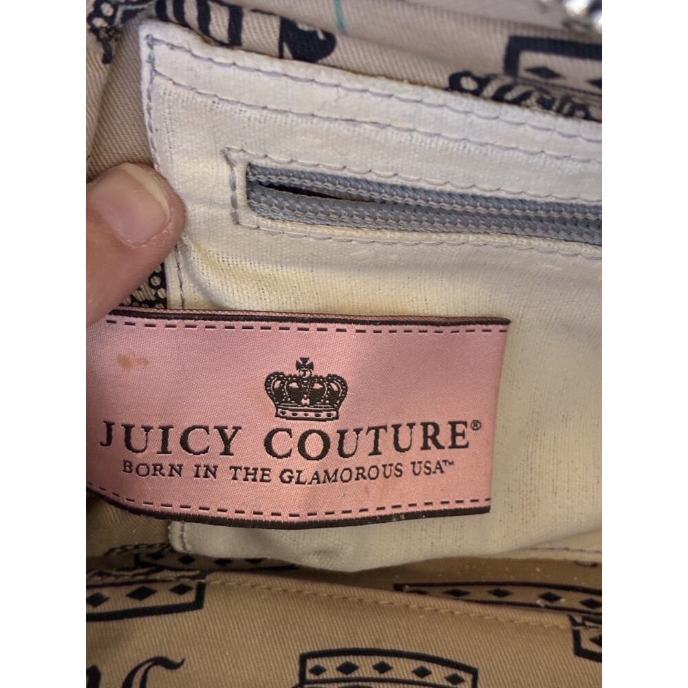 VTG Juicy Couture Bowler Bag Purse Velour Silver Royal Juicy Charm Retro Y2K - Picture 11 of 16